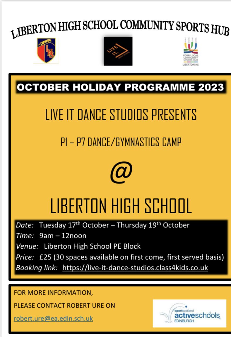CraigourPe's tweet photo. Dance &amp; gymnastics October week holiday camp⬇️⬇️⬇️
@LiveItDance https://t.co/zR2NUBdzam