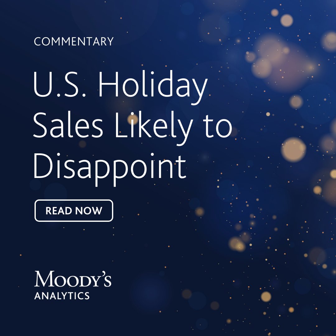 #Holidaysales set a record for growth in 2021 and performed well in 2022, but this year will disappoint. The mix of spending is shifting back to services and more readily available vehicles. Read Economist Scott Hoyt’s analysis: ma.moodys.com/rs/961-KCJ-308…