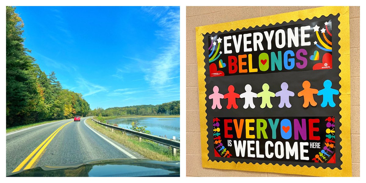 MarciShepard's tweet photo. Just when I thought the drive to my #EdLeadership internship site visit was going to be the most beautiful view of my day, I see an even more beautiful view inside the school - a message of belonging and welcoming. #MakeRespectVisible @OHIOPattonCOE @VC_K12 #ProfessorLife https://t.co/zyvGxdyuxS