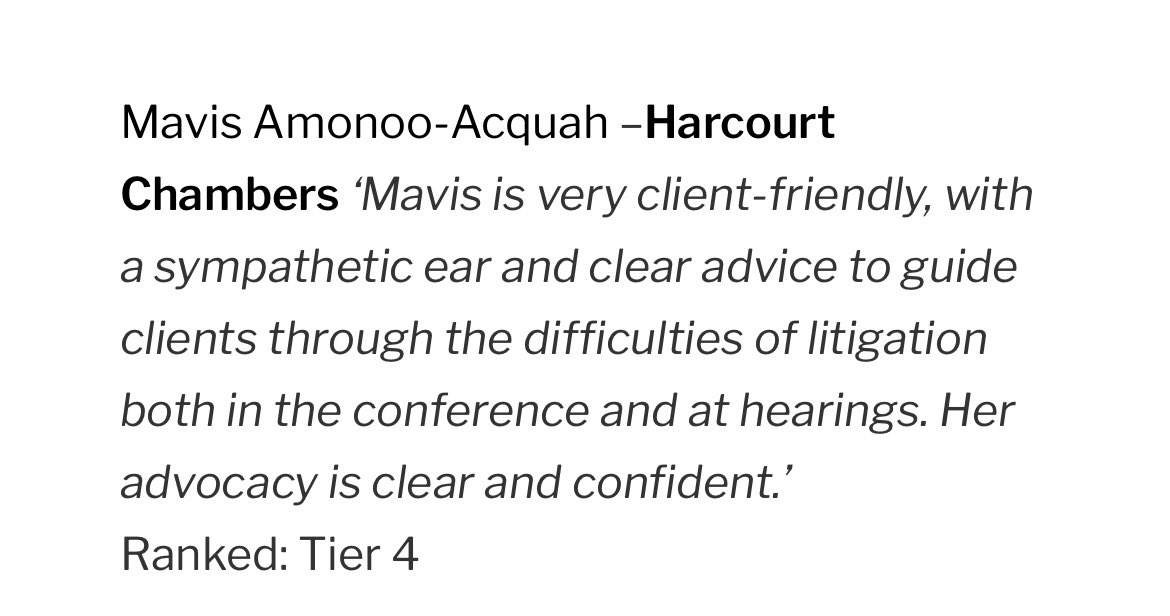 Mavis Amonoo-Acquah (@mavisaa_law) on Twitter photo Thrilled to be ranked in <a href="/thelegal500/">The Legal 500</a> for the first time as a Leading Junior in Family: Children Law, for both the London and the South Eastern circuits.
Huge thank you to my referees, instructing solicitors and wonderful chambers for their ongoing support ☺️ Thrilled to be ranked in <a href="/thelegal500/">The Legal 500</a> for the first time as a Leading Junior in Family: Children Law, for both the London and the South Eastern circuits.
Huge thank you to my referees, instructing solicitors and wonderful chambers for their ongoing support ☺️