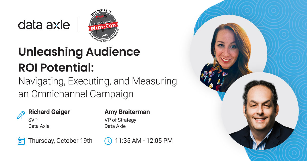 Data_Axle's tweet image. Are you attending the DMAW Multi-Channel Mini-Con? You won&apos;t want to miss our Amy Braiterman and Richard Geiger&apos;s ground-breaking presentation. #MultiChannelMiniCon #MC2