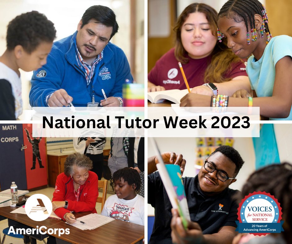 Voices4Service's tweet photo. For #NationalTutorWeek, join us in saying #AmeriThanks to the @AmeriCorps members that serve as tutors for students in thousands of schools nationwide! #NationalService plays an essential role in helping students reach their potential in the classroom and beyond. #AmeriCorpsWorks https://t.co/Izk34IJRuj