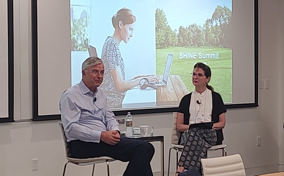 Kicking off #SHINESummit 2023 day two with a heartfelt (and hysterical) conversation on aligning principles and values with Hubert Joly and Eileen McNeely. #purpose #humanityofwork #heartofbusiness #humanflourishing