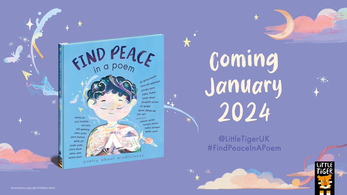 To celebrate #NationalPoetryDay today we're delighted to reveal the cover of #FindPeaceInAPoem, a treasure trove of writing celebrating mindfulness.

✨ Cover illustration by Nabila Adani @adaninabila_

✨ Cover design by Alice Luffman and Emma Jennings

Coming January 2024! 🎉