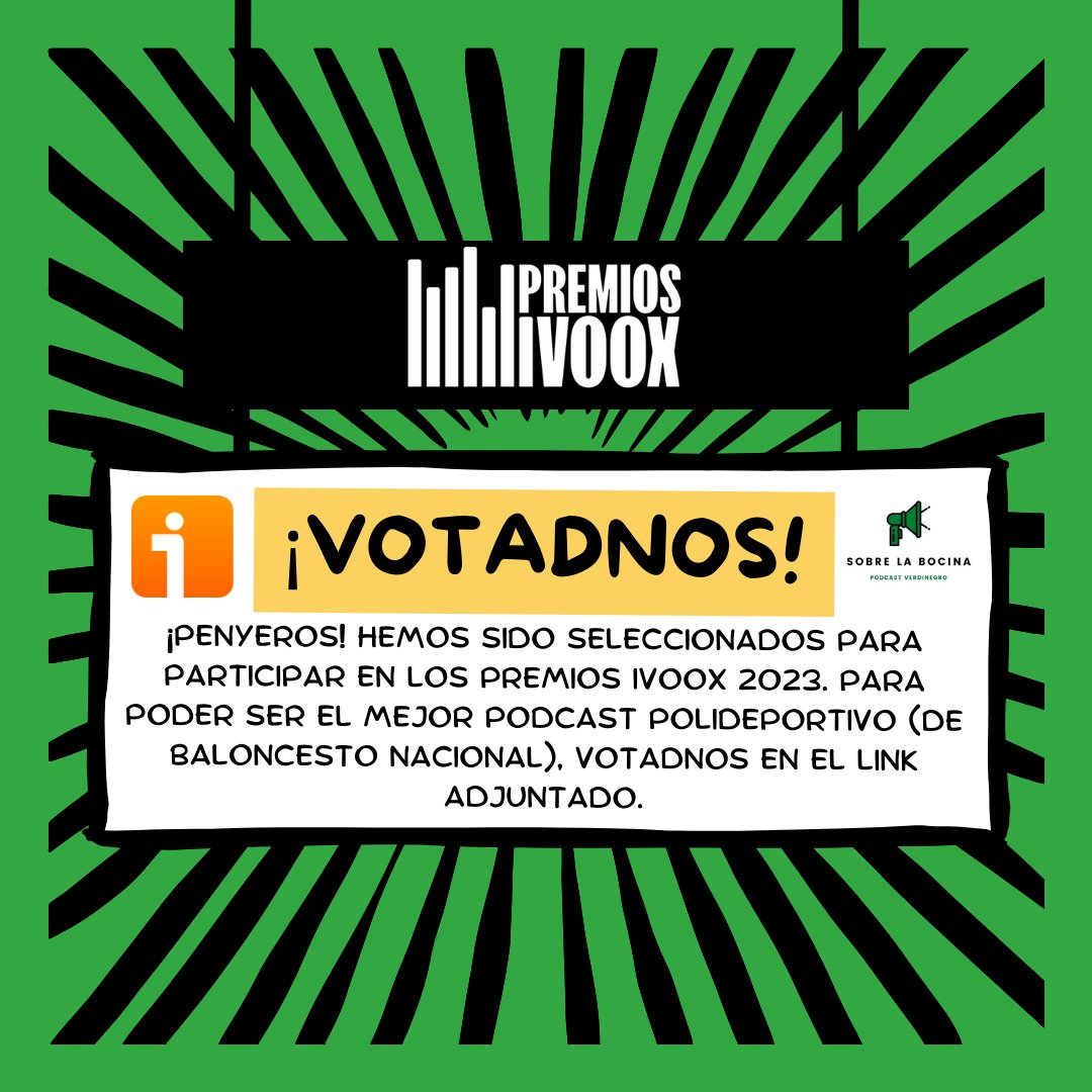 🤩 Bocineros... ¡HEMOS SIDO NOMINADOS PARA LOS 'PREMIOS IVOOX 2023'!

💚 Eskerrik asko por el apoyo que nos dais siempre, sois el motivo de nuestra pasión.  

👇Un empujoncito para ser los mejores en lo nuestro. ¡Votadnos en este link!
go.ivoox.com/wv/premios23?u…