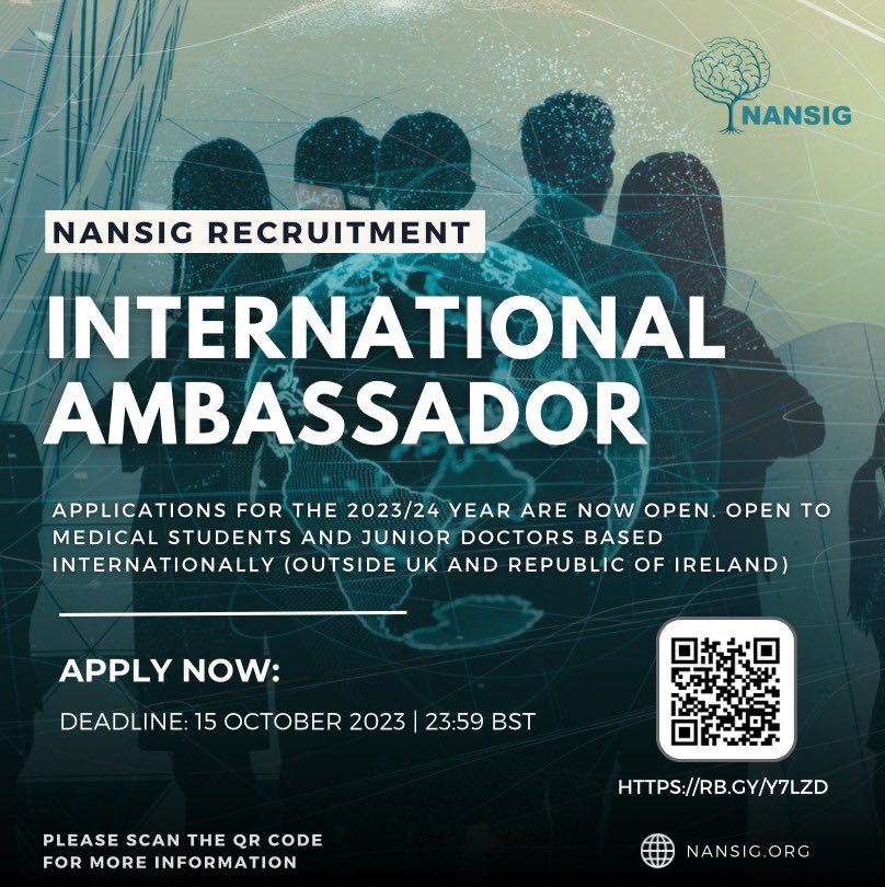 NANSIG1's tweet photo. INTERNATIONAL AMBASSADORS 🌍

If you’re a junior doctor or medical student (Outside the UK or ROI) interested in the clinical neurosciences 🧠 this is an excellent opportunity to work with NANSIG❗️

Scan the QR CODE or sign up via our LINKTREE in the bio 😁 https://t.co/l46Kugvhgs