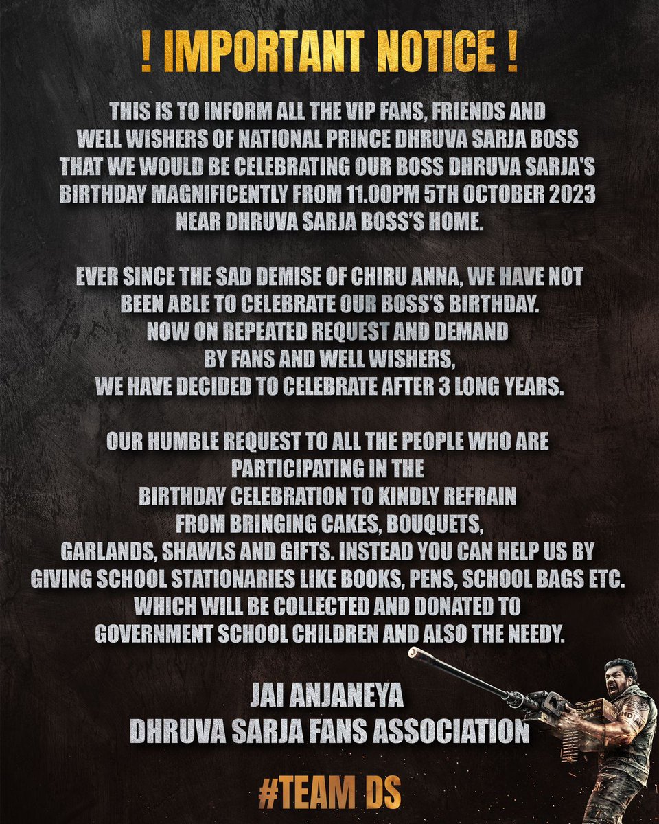 DhruvaThemes's tweet photo. A Special Notice to all VIP's ♥️ 

Come Join hand's with Us 🙏🤝

#AdvanceHBDDSBoss | #DhruvaSarja | #DSBoss | #TeamDS 

@DhruvaSarja https://t.co/Ku60soQ67I