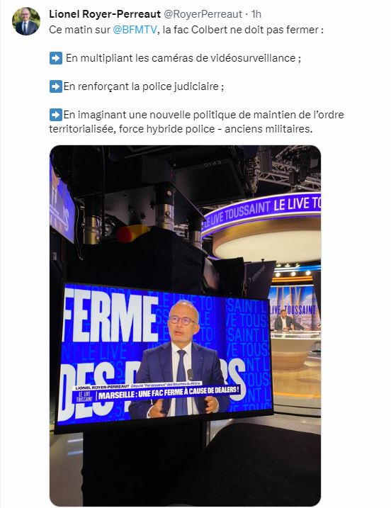 Ensemble, pour les Marseillais ! (@ensembleplm) on Twitter photo #insécurité à #Marseille : "il faut un commandant en chef et non un commentateur en chef". Il est temps pour <a href="/BenoitPayan/">Benoît Payan</a> de prendre ses responsabilités et de relancer la #vidéoprotection stoppée depuis l'arrivée de la gauche à la tête de la ville.
x.com/RoyerPerreaut #insécurité à #Marseille : "il faut un commandant en chef et non un commentateur en chef". Il est temps pour <a href="/BenoitPayan/">Benoît Payan</a> de prendre ses responsabilités et de relancer la #vidéoprotection stoppée depuis l'arrivée de la gauche à la tête de la ville.
x.com/RoyerPerreaut