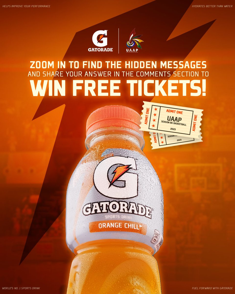 Are you fueled to watch #UAAPSeason86 for FREE? ⚡ Zoom in and comment below the 3 hidden messages to watch the games live! 🏀 #GatoradeFuelsYouForward #FuelingTheFuture