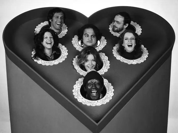 NR4PTProject's tweet photo. As we begin our dive into S2 of #SNL, let's take a moment to look back on this sweet promotional image from Season 1. Anything look odd to you? #SaturdayNightLive #NotReadyforPrimeTimePlayers #SNLvintage #promos #WheresDan https://t.co/MWpUkVisYP