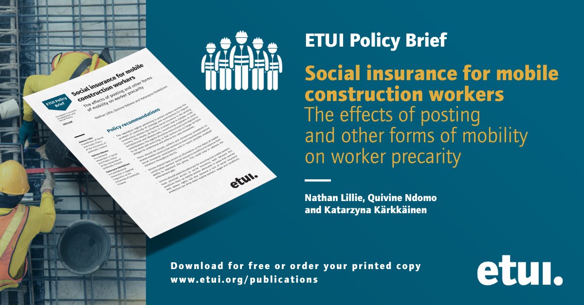 ETUI_org's tweet photo. 🏗️ New policy brief just out on #SocialInsurance for #MobileWorkers in the #construction sector
Key findings?
🇪🇺 Current #SocialSecurity coordination arrangements in the #EU do not address the needs of mobile construction workers adequately
👷 They depend on employers’ capacity and willingness to comply actively with regulations
⚠️ Many employers do not bother, and some even actively and fraudulently avoid making contributions as a way of reducing #labour costs
ℹ️ #TradeUnions should have access to information on the status of these workers’ social insurance conditions to address the enforcement gap
Read it here 🔗 https://t.co/QAy0tN4l5E