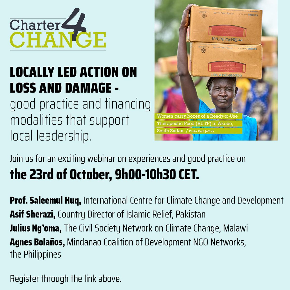 We are excited to share this invite for a  webinar on Locally Led Action - Loss and Damage on the 23rd of October 9h00-10h30CET - read more and register here:  danchurchaid.org/climate/webina… - hope to see you and please re-share in your networks. Thanks!