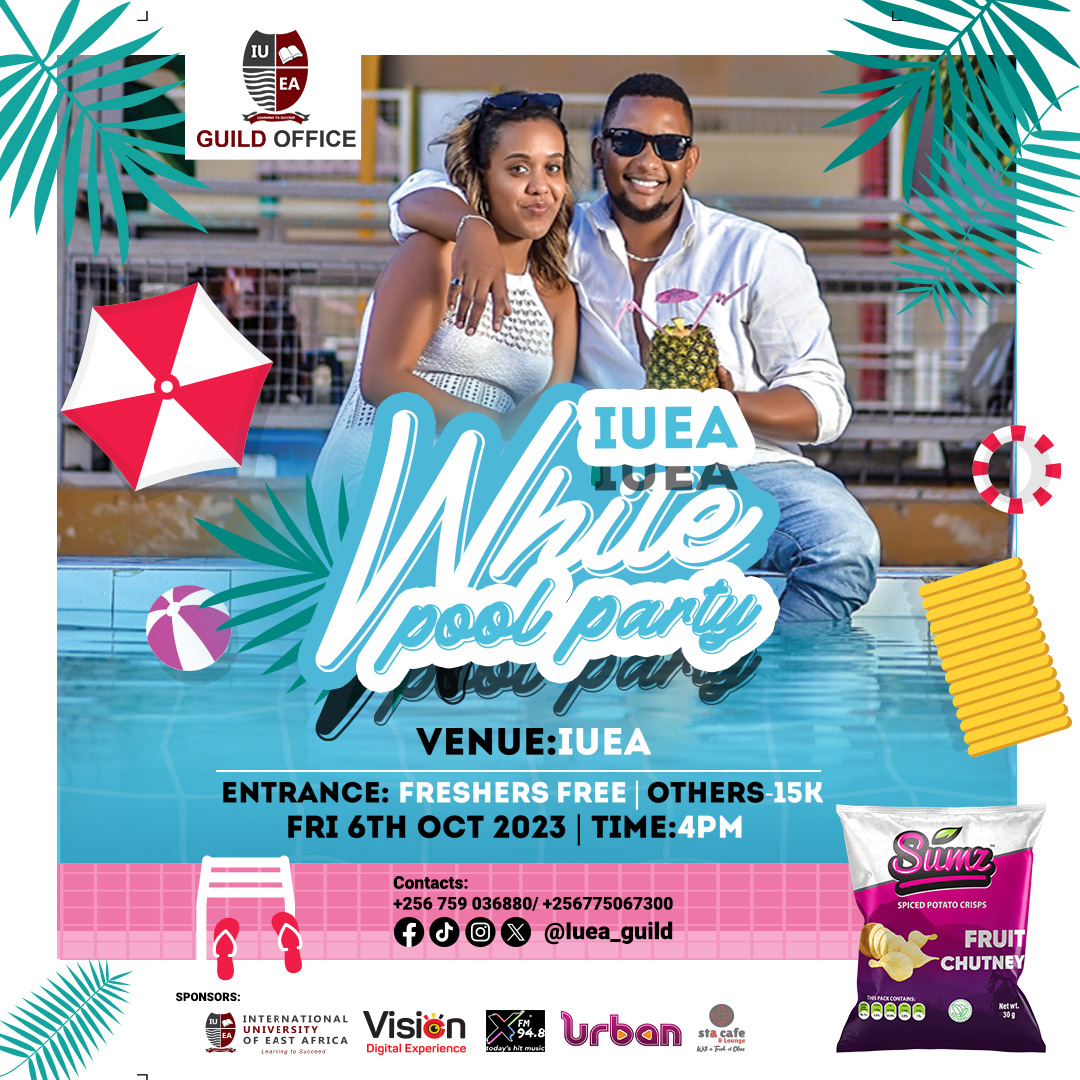 XfmUG's tweet photo. Don’t miss the hottest party in town this Friday! @iuea_uganda’s White Pool Party is where it’s at, and it’s guaranteed to be a night you’ll never forget. With a tax of just 15k and free entry for freshers, you’ve got no excuse not to come! 🎊🌴🌞 #IUEA #WhitePoolParty #PartyTime