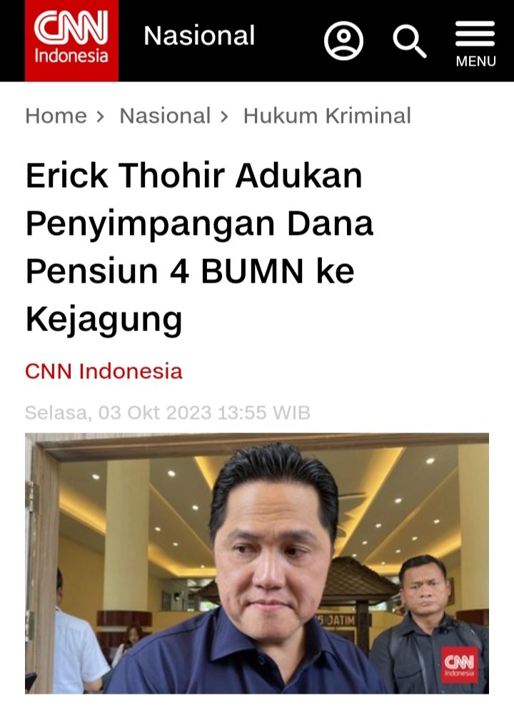 Belok_dong's tweet photo. Erick Thohir tdk menginginkan korupsi Jiwasraya terulang lagi, hingga hrs melaporkan penyimpangan dana pensiun 4 BUMN ke @KejaksaanRI .

Kita tau Kejagung pernah membongkar mega korupsi ASABRI dan Jiwasraya yg berawal dari laporan Erick Thohir 

https://t.co/N7OnXHl50J https://t.co/rM07tTYpuN