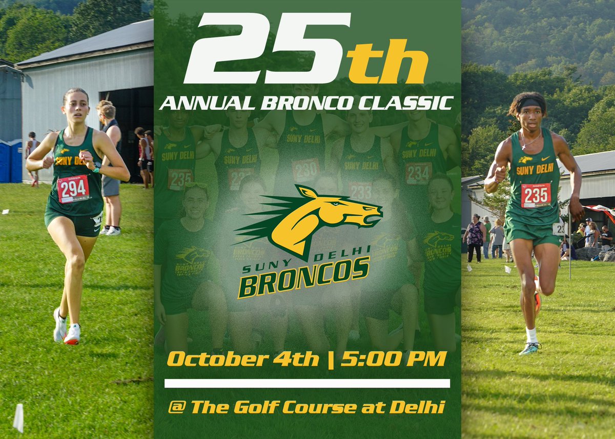 SUNY Delhi Broncos (@delhibroncos) on Twitter photo <a href="/SUNYDelhiXC_TF/">SUNY Delhi XC | T&F</a> host the 25th Annual Bronco Classic today at 5! They run at the <a href="/TheCollegeGC/">The College Golf Course at Delhi</a>
Come support your Broncos! <a href="/SUNYDelhiXC_TF/">SUNY Delhi XC | T&F</a> host the 25th Annual Bronco Classic today at 5! They run at the <a href="/TheCollegeGC/">The College Golf Course at Delhi</a>
Come support your Broncos!