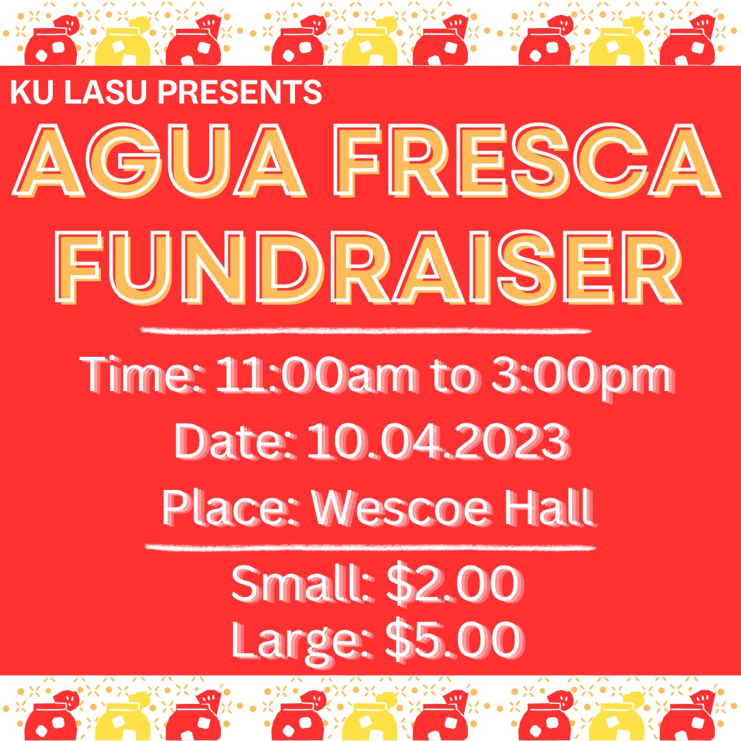 KULASU1's tweet photo. Friendly Reminder: KU LASU will be having a fundraiser from 11:00am to 3:00pm today, as well as a dodgeball tournament from 6:30pm to 8:30pm! https://t.co/8MeNSsAAhH