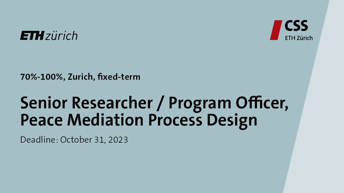 🔔We're #hiring! Our Mediation and Peace Promotion Cluster – set up to understand, develop, and promote the appropriate use of #mediation in violent political conflict – is looking for a senior researcher or program officer. ⤵️ jobs.ethz.ch/job/view/JOPG_…