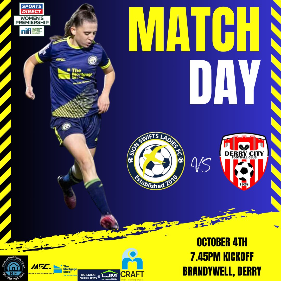 🅼🅰🆃🅲🅷 🅳🅰🆈!!!! Tonight our ladies make a short trip to the Brandywell as they face Derry City FC Women for the final time this season in a game where both clubs will be looking to collect the 3 points 🔵🟡 #SportsDirectWomensPrem #cmonyuswifts 💙💛