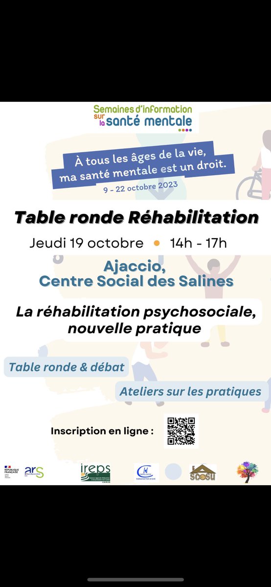 Semaines d’information sur la santé mentale #santémentale #rehabilitation #SISM 
@ARSCORSE1 @IREPS_Corse 
<a href="/CHCastelluccio/">Centre Hospitalier de Castelluccio</a> <a href="/LeC2R2/">C2R2</a>