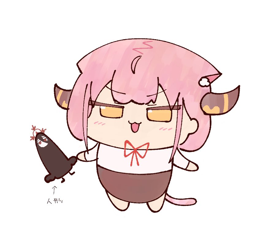aru (blue archive) 1girl horns chibi tail pink hair cat tail white background  illustration images