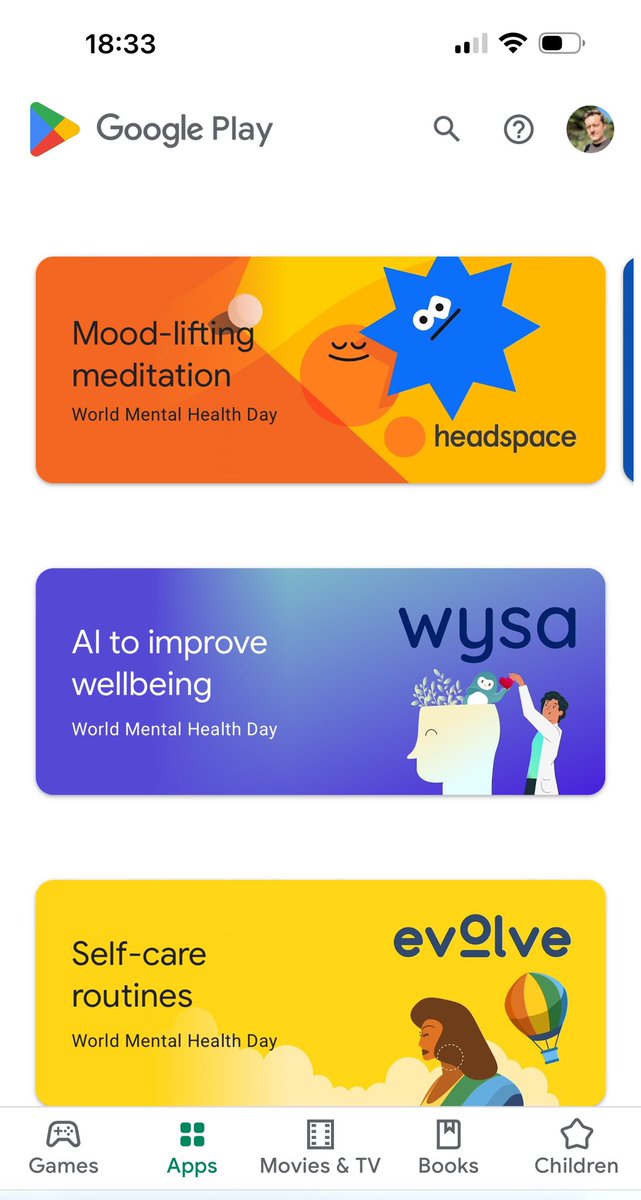 Great news! Wysa featured in <a href="/GooglePlay/">Google Play</a> Store for #WorldMentalHealthDay! A fantastic way to reach millions more struggling with mental health and provide them with immediate, confidential, and effective support. Thank you <a href="/Google/">Google</a> for making mental health resources available