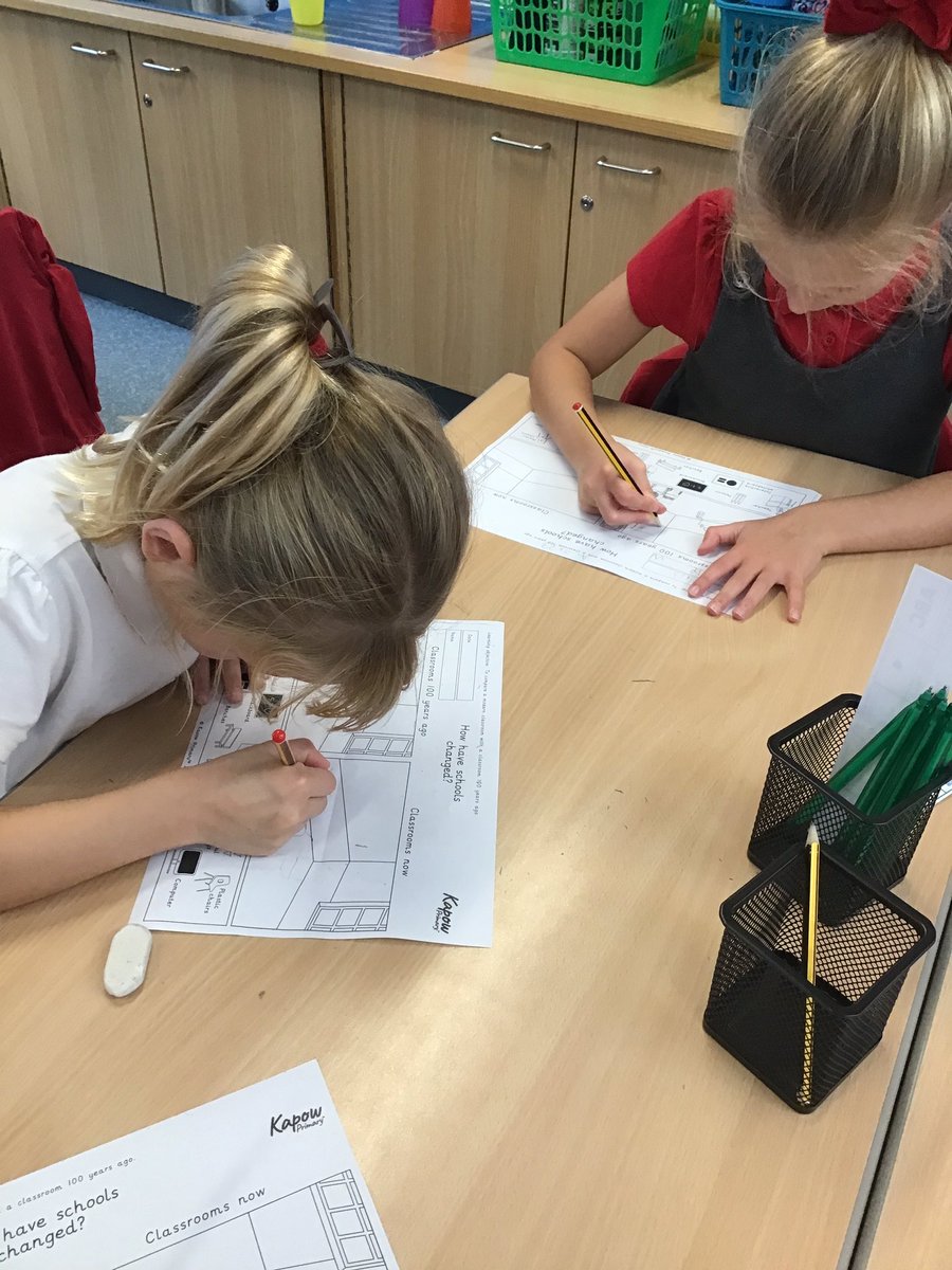 TheEllisY2's tweet photo. In history today we are answering the question โHow have schools changed?โ We are drawing a classroom from 100 years ago and a modern classroom to compare the changes ๐ฉโ๐ซ #TheEllis #KapowHistory https://t.co/TOR55Y6F9r