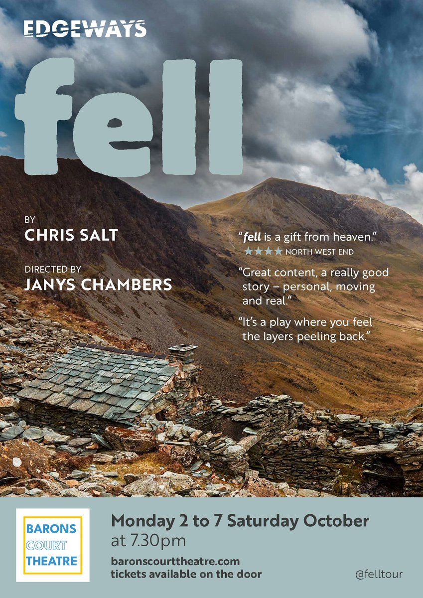BaronsCourt_W14's tweet photo. Congratulations to the entire @edgewaysarts company on a brilliant, 5* review of fell by Chris Salt from @FirstNightMag. Don't miss this 'sharp, profound and genuinely relatable' play running until 7 October. 🎟️ https://t.co/mQUidkFuNF #londontheatre #supportnewwriting https://t.co/GjuGu9UlTS