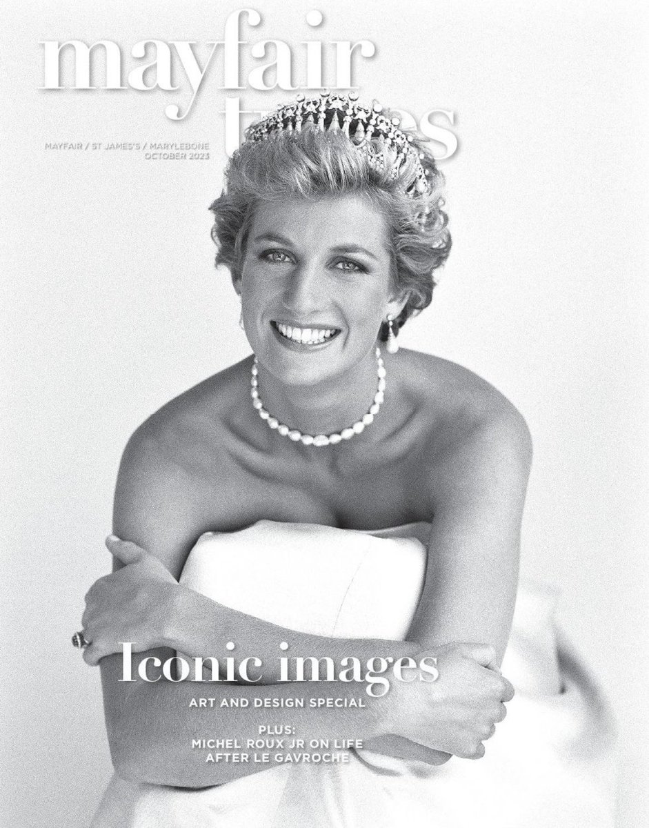 The October art and design special of @MayfairTimes is out now with this striking shot of Princess Diana, by the late fashion and portrait photographer Patrick Demarchelier, as our cover pic. An exhibition of his work will run at @ATLASGallery until November 18.