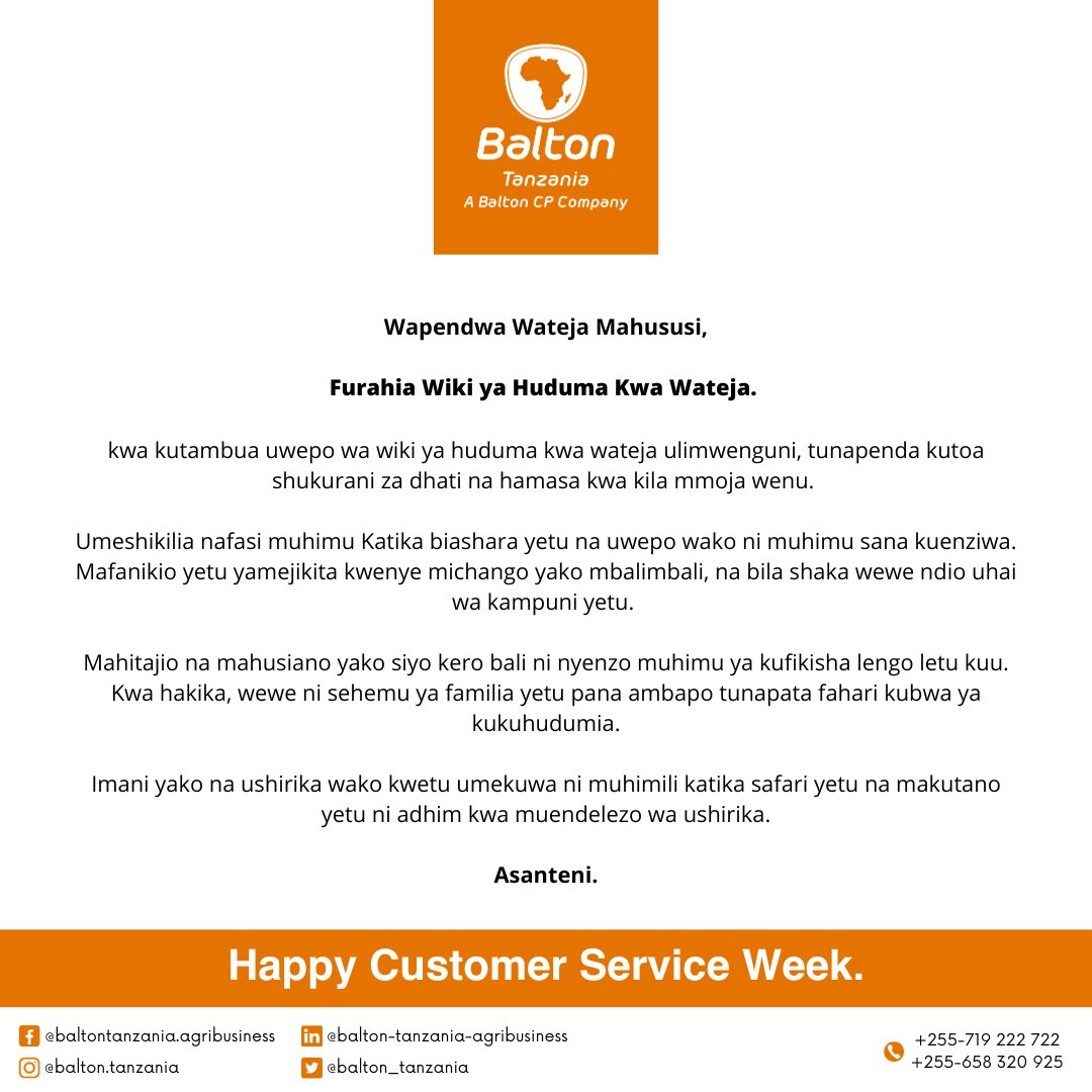 balton_tanzania's tweet image. Happy Customer Service Week!
#customerserviceweek #teamservice2023