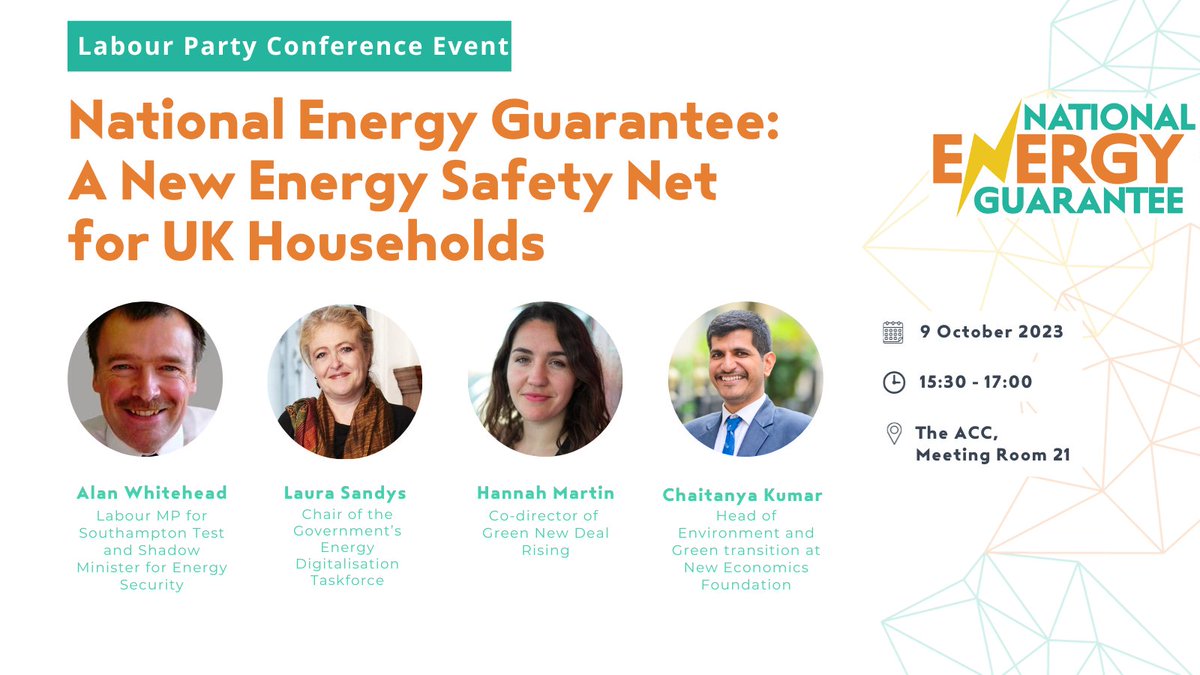 NEF's tweet photo. We'll be hosting a panel at the Labour Conference, where we'll talk about how the National Energy Guarantee could provide a new energy safety net for households across the UK

@chaitanyakumar will be chairing the panel featuring @alanwhiteheadmp @Laura_Sandys and @Hannah_RM https://t.co/MHJFFds0dt