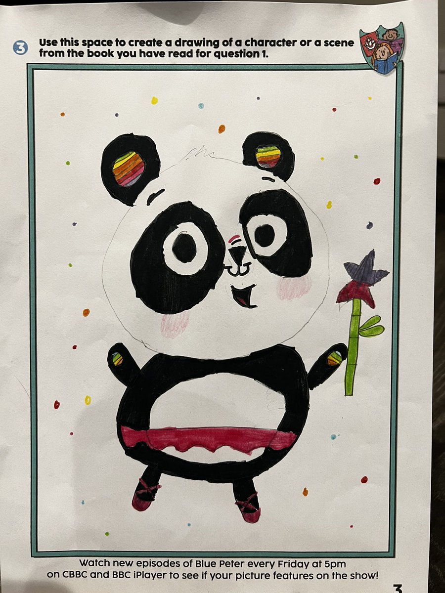 @timbudgen I’m very impressed with Millie’s drawing of #Pandarina to go with her @cbbc #BluePeter #Bookbadge application. Not bad for an 8 year old. Now we just keep our 🤞🏻🤞🏻🤞🏻🤞🏻 and wait #BluePeterBookClub #Books #reading #Illustrator #readingforpleasure