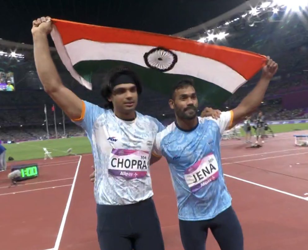For the first time in history Indians win Gold and Silver in Javelin at Asian Games 2023. 
#AsianGames2023 #NeerajChopra #jena #goldforindia