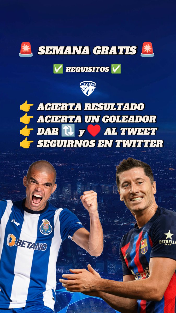 Trading4Players's tweet photo. 🚨 LO PROMETIDO ES DEUDA
👉 ¿Quieres una semana gratis en nuestro VIP de tradeo? 
✅ Acierta el resultado y un goleador en el partido que enfrenta está noche a PORTO VS FCB
⚠️ Para participar debes darle a 🔃 y ♥️

(Aprovecha, queda poco para el primer fut champions 😌)
#EAFC24 https://t.co/0kZnbM1XjN