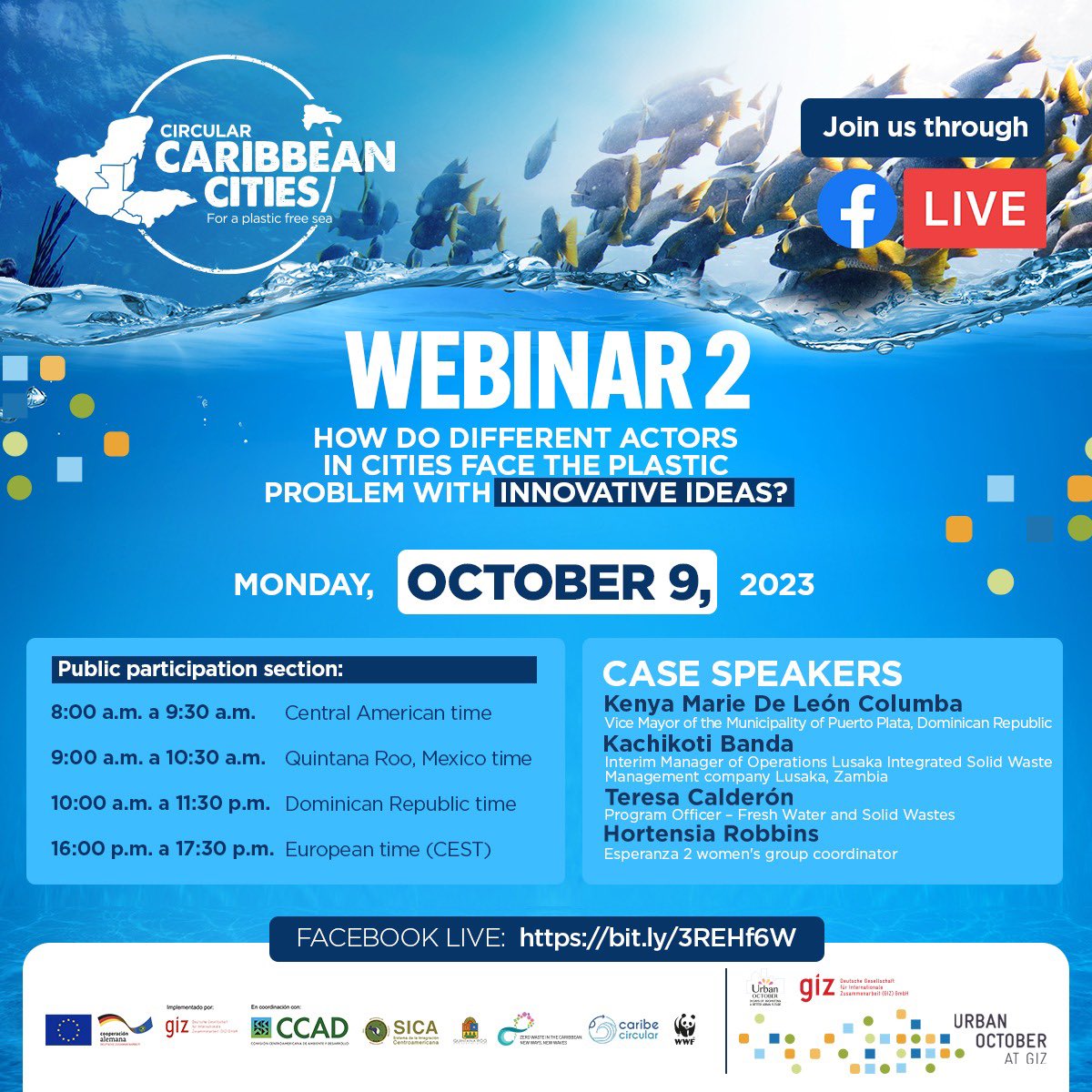 Join us for our webinar this October 9th and find out how different actors in cities face the problem of plastic with innovative ideas.

For registration 👉🏻 wwfca-apps.org/circularcaribb…