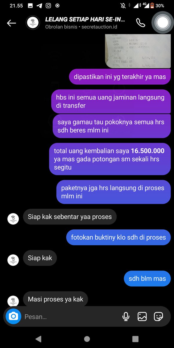 CipouSycorax's tweet photo. HELP RT
PENIPUAN LELANG
jadi gw ikut beli hp di akun lelang ig @secretauction.id (tlng bantu report) awal hargany 2.850.000 tapi ga lama penipu ini minta uang jaminan 2.5jt dan minta uang jaminan lagi sampai uang gw habis 31jt disini https://t.co/ZbNinFBdBu