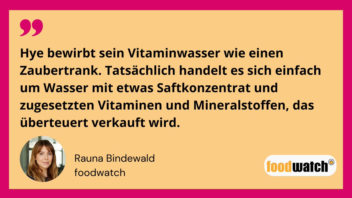 foodwatch_de's tweet photo. Erfolg! 🥳Nach unserer Abmahnung stoppt Vitamindrink Hye irreführende Gesundheitswerbung. Das Getränke-Start-up hatte den Eindruck erweckt, sein Vitaminwasser wirke gegen Müdigkeit und Kopfweh. https://t.co/UDK1cFWEu3 https://t.co/wuOIJFGq6Q