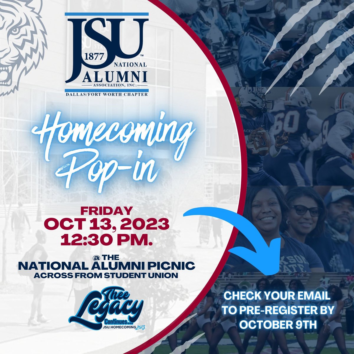 Attention all DFW students!!! We are pulling up to campus on Friday the 13th. Please check your email for confirmation details. If you have any questions kindly contact us at info@dfw-jsu.org

#theeilove #jsunaadfw #jacksonstateuniversity #JSU27 #JSU26 #JSU25 #JSU24 #jsu23