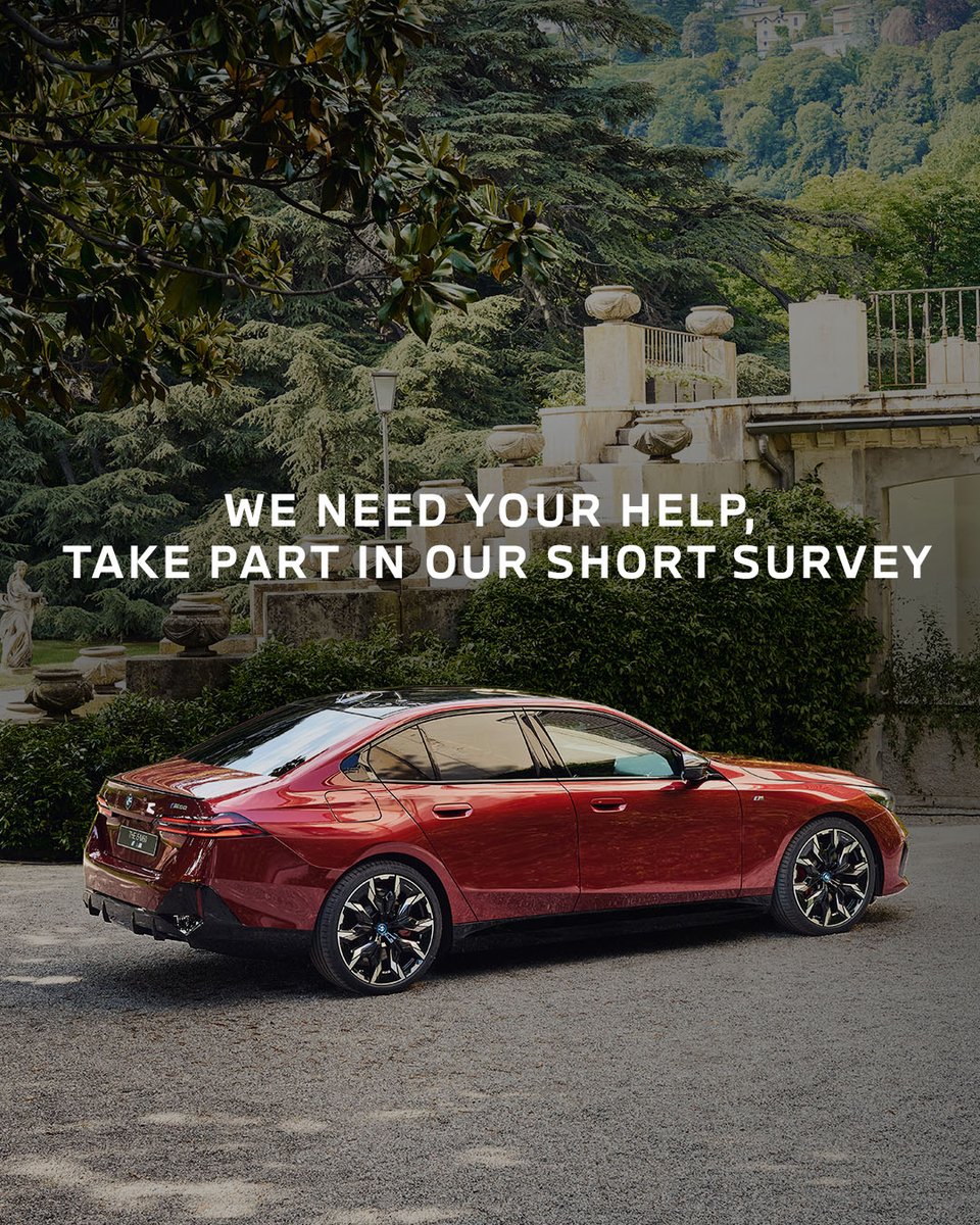 BMW's tweet photo. We value your opinion, please take part in our short survey. https://t.co/LGkbwM6F7c

The #BMW i5 M60 xDrive Sedan:
Power consumption/100 km, CO2 emission/km, weighted comb.: 21.2–18.2 kWh, 0 g. Electric range: 439–516 km. According to WLTP, https://t.co/twXzMrWMl3. https://t.co/wAVynVRNia