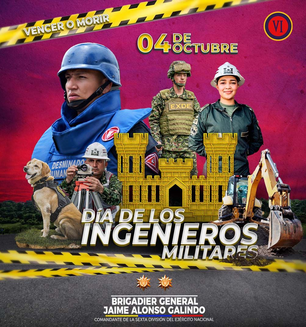 Ejercito_Div6's tweet photo. La Sexta División del @COL_EJERCITO, Saludamos a los @Ingenieros_EJC al cumplir hoy #209Años de servicio al país.
Con sus capacidades, profesionalismo y dedicación han contribuido al progreso y desarrollo de la Amazonia colombiana 
¡Vencer o Morir! 🟣
#PatriaHonorLealtad https://t.co/ed0C5I6Vuq