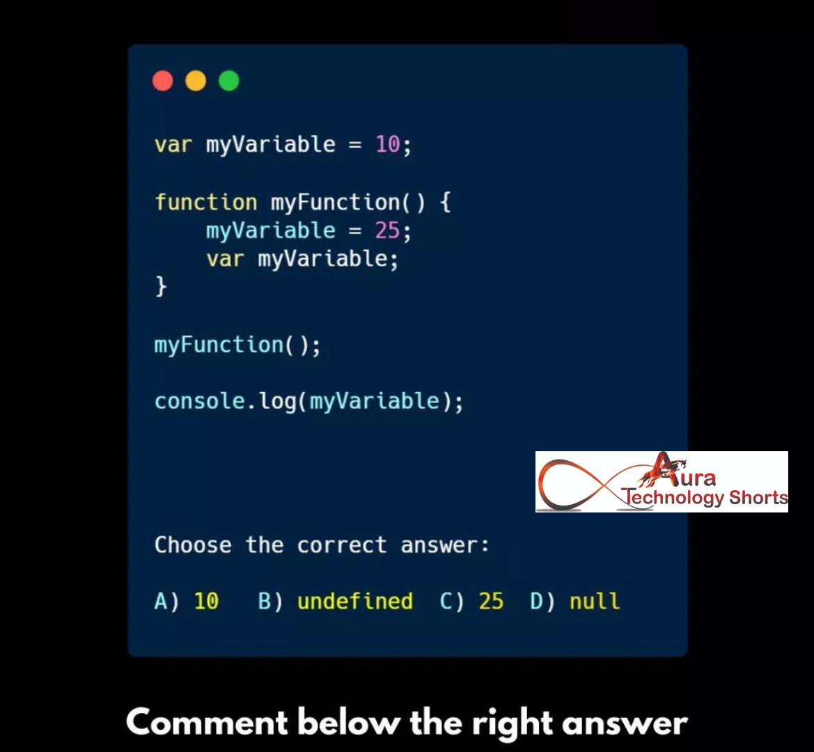 Auratechno72007's tweet image. Quiz time
..............
#JavaScriptQuiz, #JSQuiz, #JavaScriptQuestions, #JSQuestions, #CodingQuiz, #ProgrammingQuiz, #TechQuiz, #CodingQuestions, #ProgrammingQuestions, #TechQuestions