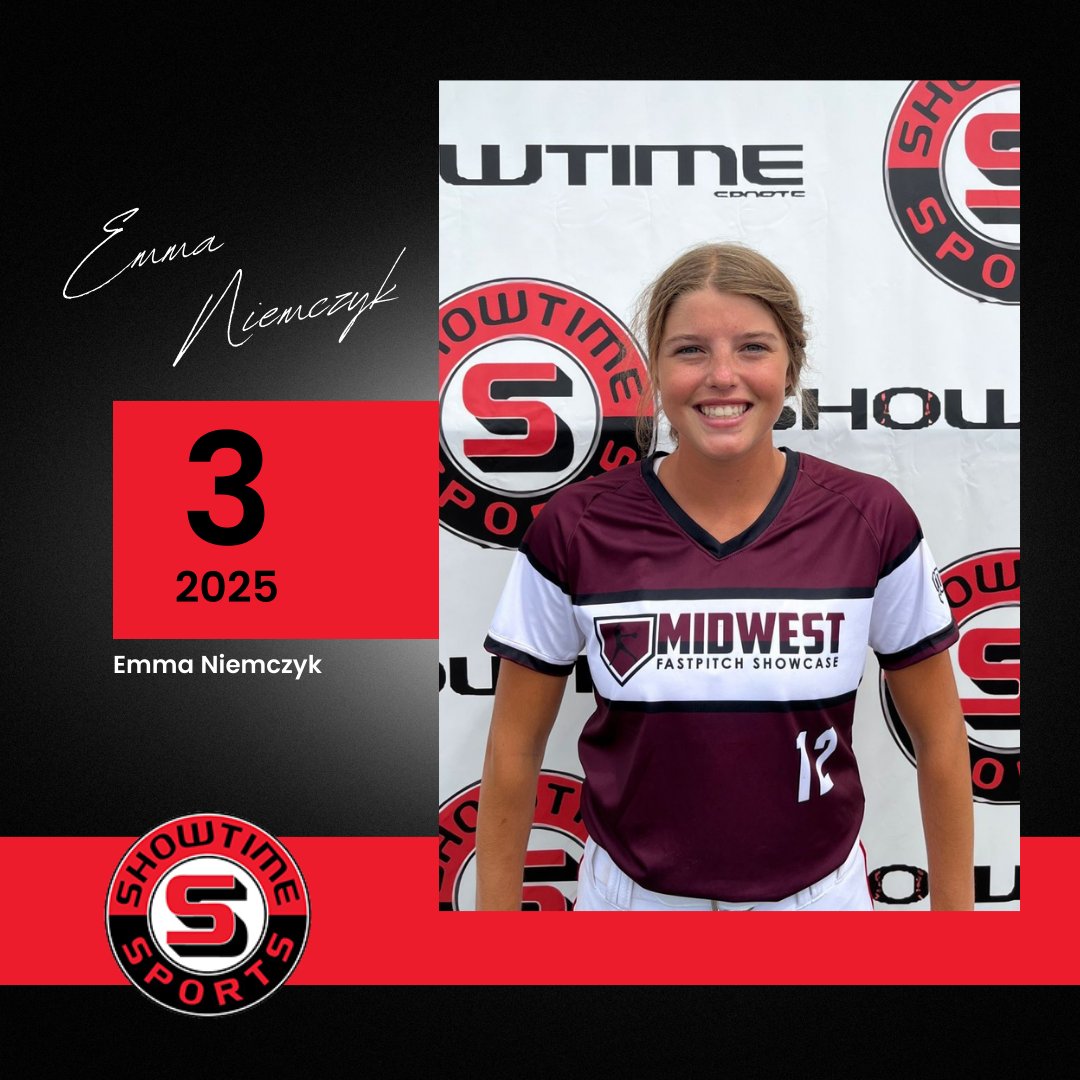 ShowtimeSports1's tweet photo. Coming in at #3 in the Class of 2025 is Emma Niemczyk.  
Runs, throws, hits - you bet!
Congratulations @emma_niemczyk

https://t.co/urXriV4O99 https://t.co/IGTEEaMhUT