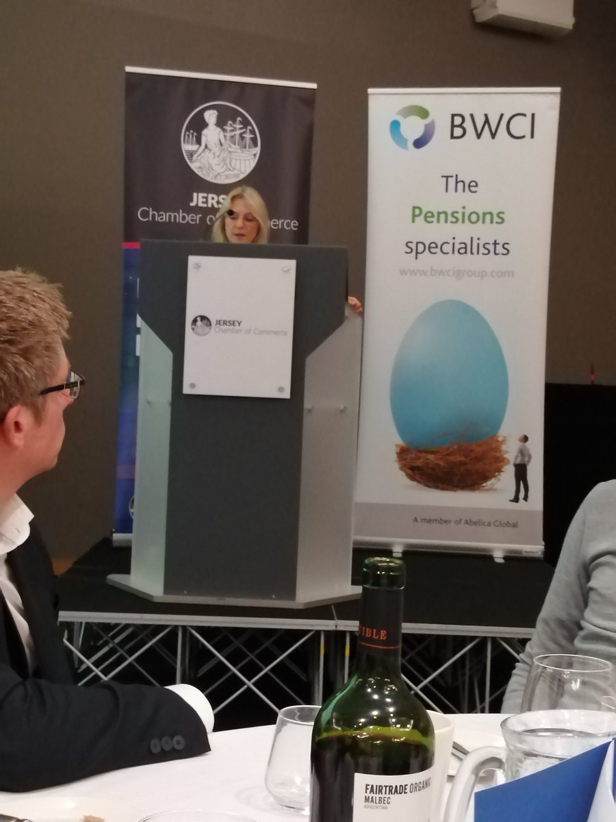 Jersey Chamber of Commerce lunch today sponsored by BWCI. Guest speaker is The Social Security Minister