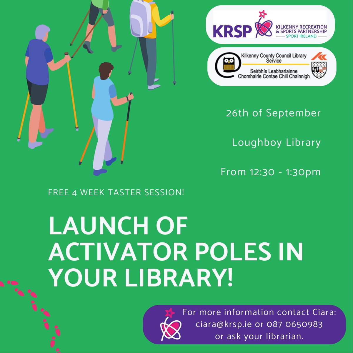 We are delighted to partner with @kilkennylibrary to provide a FREE 4 week programme to Activator Poles. Once the programme is cmplete the poles can be rented from your local library! Check out the posters below for more information!! 🚶‍♀️🚶🚶‍♂️ @KilkennyNotices @sportireland