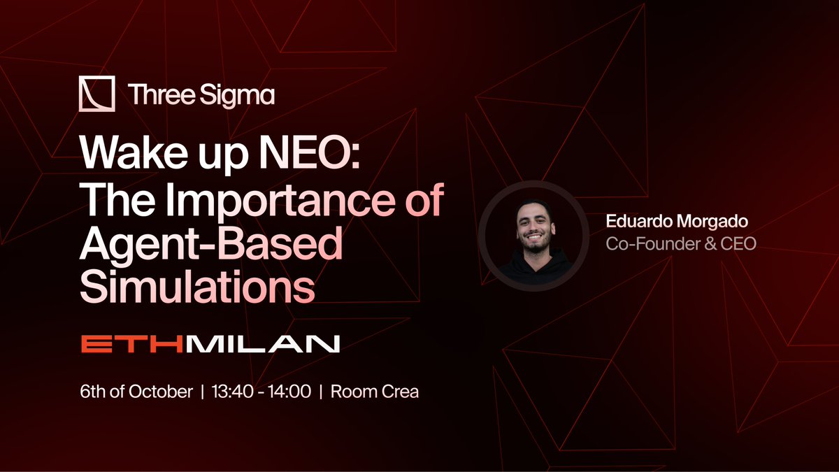 threesigmaxyz's tweet photo. Join our CEO @emaverick90 at @ethmilano for an engaging discussion on Agent-Based Simulations!

Remember... All we are offering is the truth. Nothing more 🕵️ https://t.co/jQmuEq0wVY