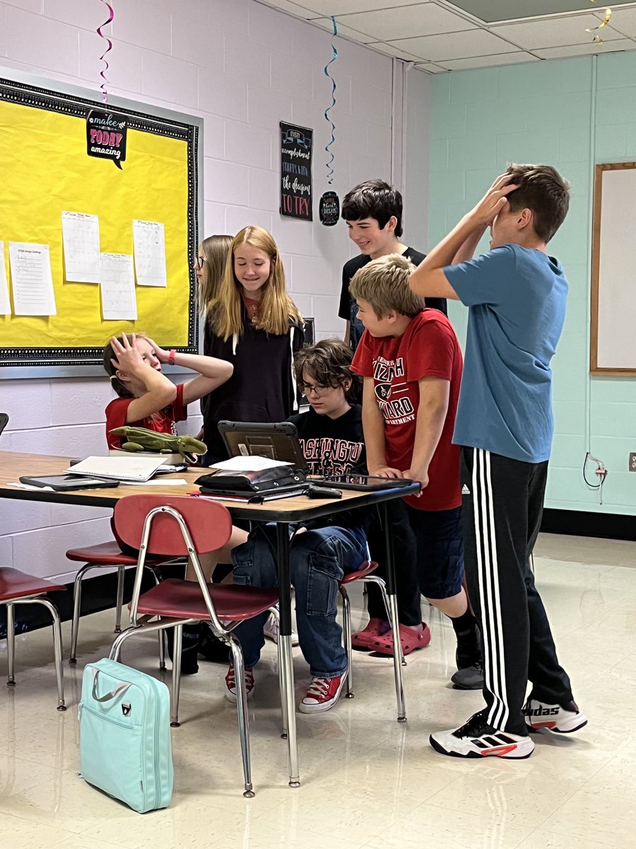 ⁦<a href="/EFMSWarriors/">Elizabeth Forward Middle School</a>⁩ GATE students working collaboratively on a commercial for the school store.