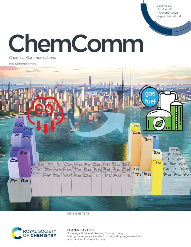 On the latest cover from Jianbing "Jimmy" Jiang and first author Soumalya Sinha at <a href="/UcChem/">UC-Chem</a>:

'Main group elements in electrochemical hydrogen evolution and carbon dioxide reduction' 

bit.ly/45iCvXI