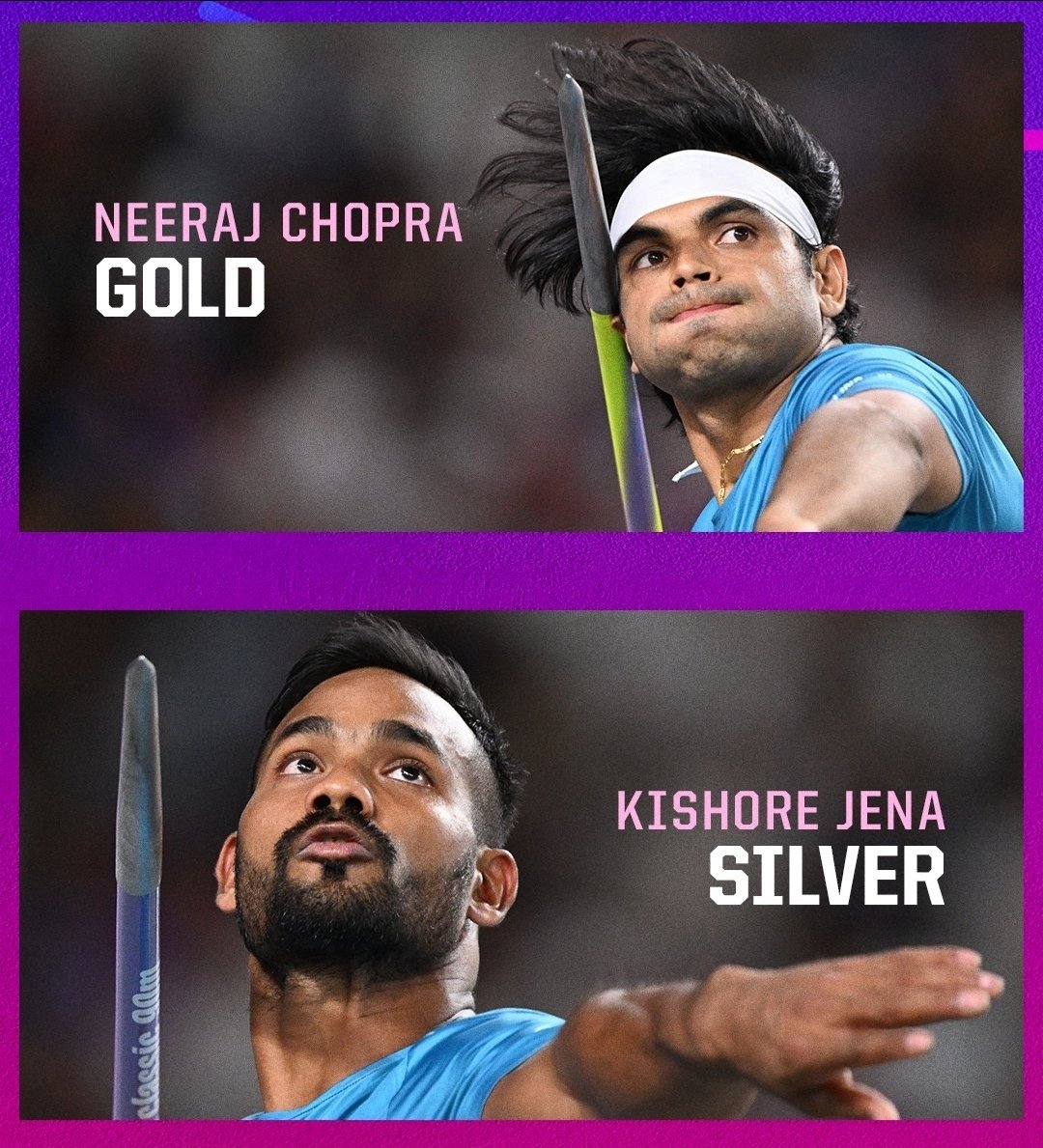 Areebakhan1325's tweet photo. Congratulations @Neeraj_chopra1 for securing gold and Kishore Jena for winning silver at the Asian Games #AsianGamesGold #AsianGamesSilver #NeerajChopra #AsianCup2023 #AsianGames2023 #NeerajChopra https://t.co/fwZGALAUeu