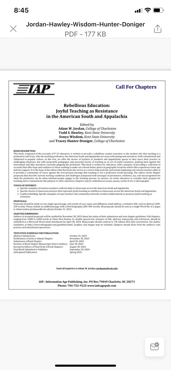 Y’all. Do you know any joyfully rebellious teachers working in the South and Appalachia? Share widely and let me know if you have any questions. And yes, we are working on a book for teacher educators as well. More info soon. #joyfulteaching