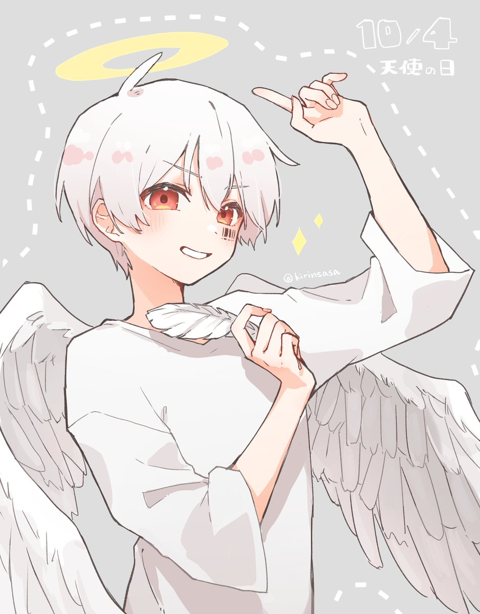 1boy barcode tattoo wings male focus white hair barcode angel  illustration images