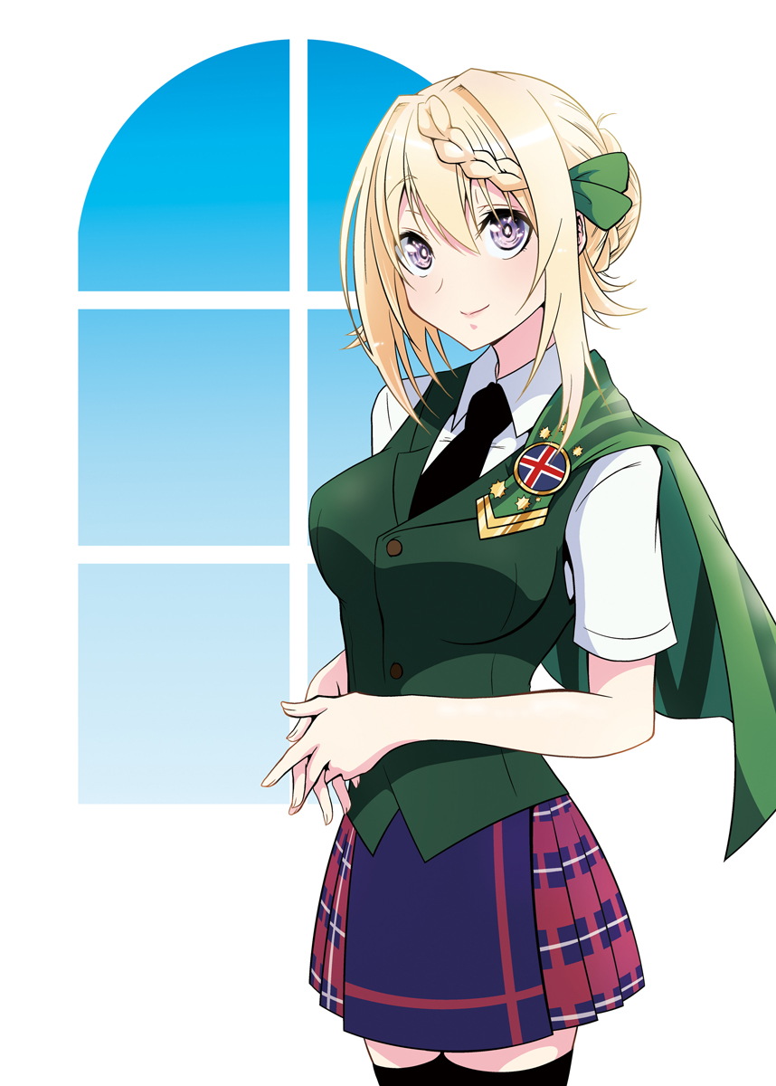 perth (kancolle) 1girl solo blonde hair skirt green vest braided bun necktie  illustration images